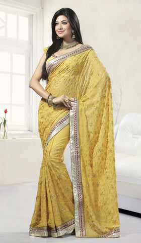 Yellow Faux Georgette Designer Party Wear Saree